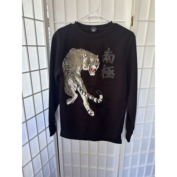 Y2K South Pole‎ Black Tiger Print Sweat Shirt Size XL Hip Hop Streetwear - Picture 2 of 9